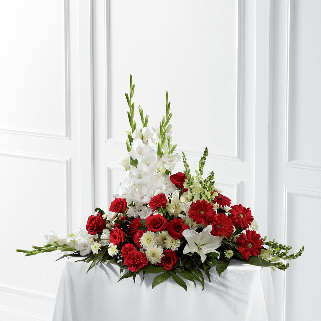 Crimson & White Arrangement – Riverside Floral, Tillamook OR