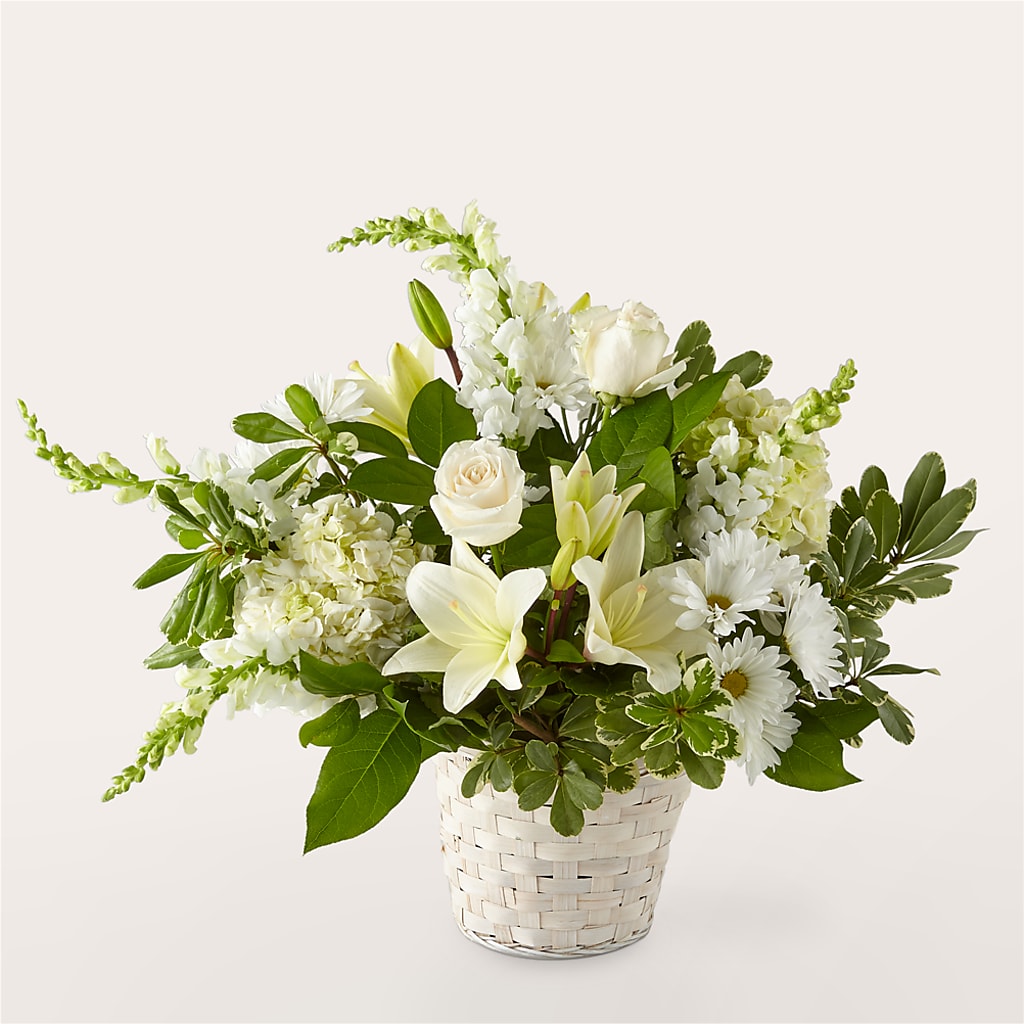 Ivory Elegance Floral Basket – Riverside Floral, Tillamook OR