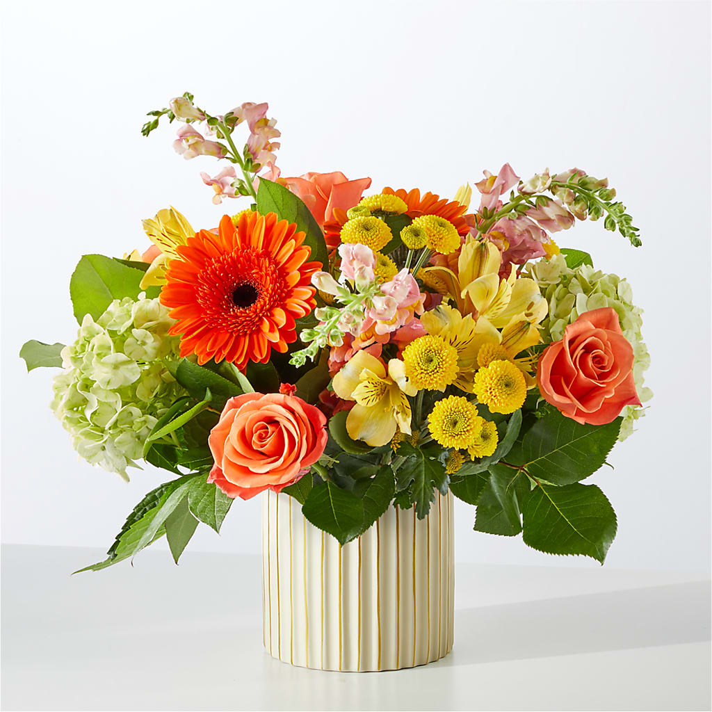 Autumn Sunshine Bouquet with Ivory Vase –  Riverside Floral, Tillamook OR